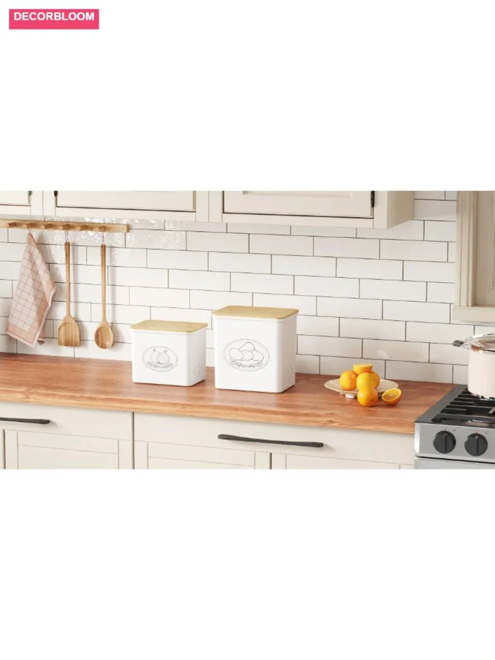 3-Piece Food Storage Bin Set with Bamboo Lids, Stackable Produce Organizer,